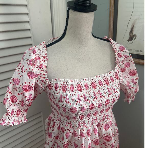 HILL HOUSE Womens Dress The Nap Mermaid Babydoll Milkmaid Seashell Pattern SMALL - Picture 3 of 10